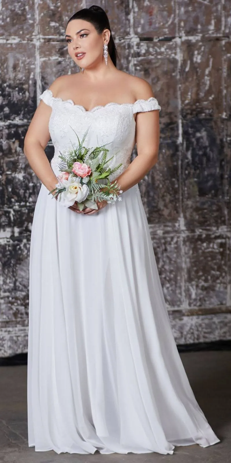 Cinderella Divine 7258W Off The Shoulder Long  Gown