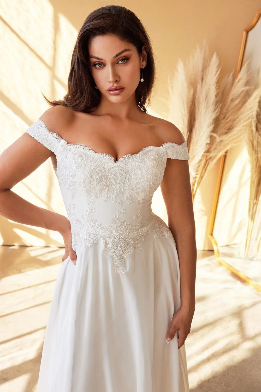 Cinderella Divine 7258W Off The Shoulder Long  Gown