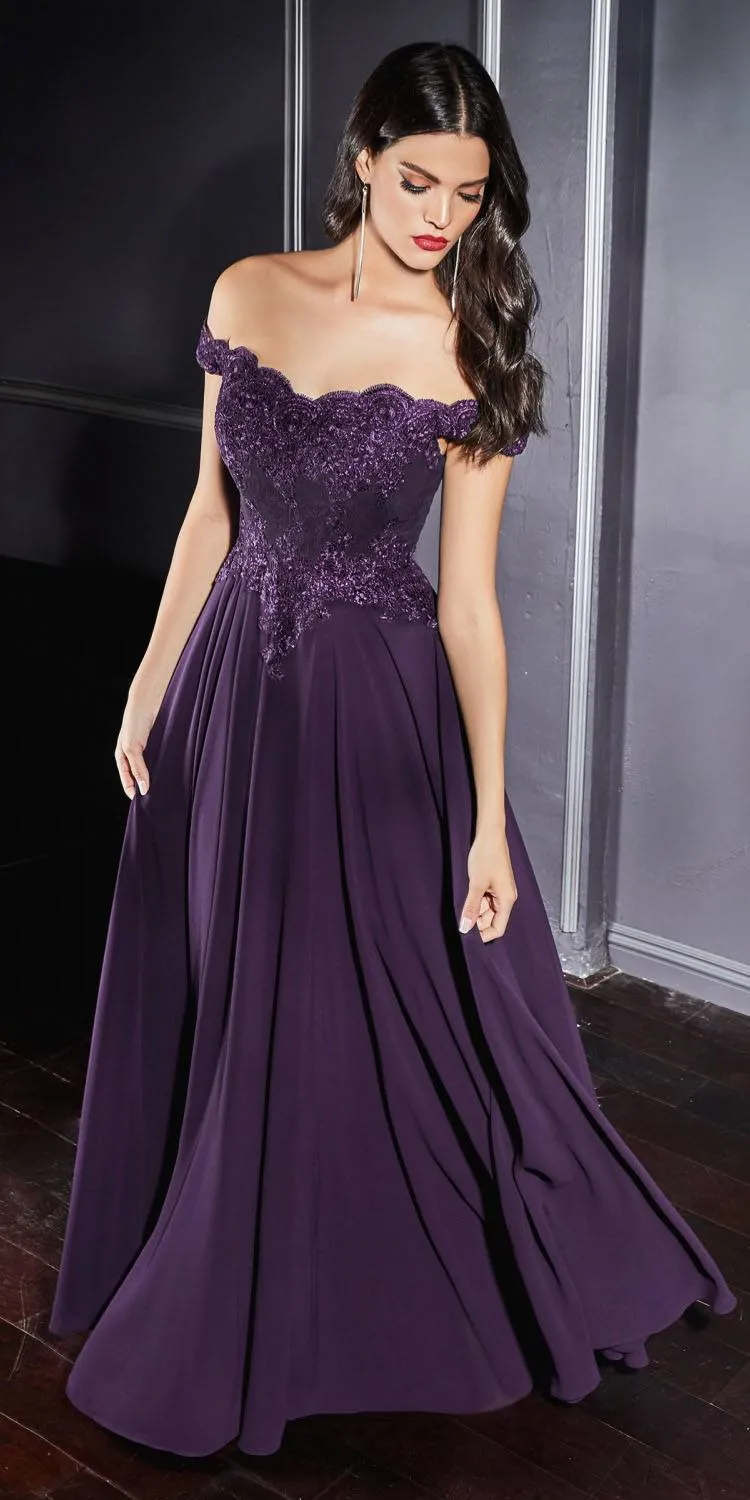 Cinderella Divine 7258W Off The Shoulder Long  Gown