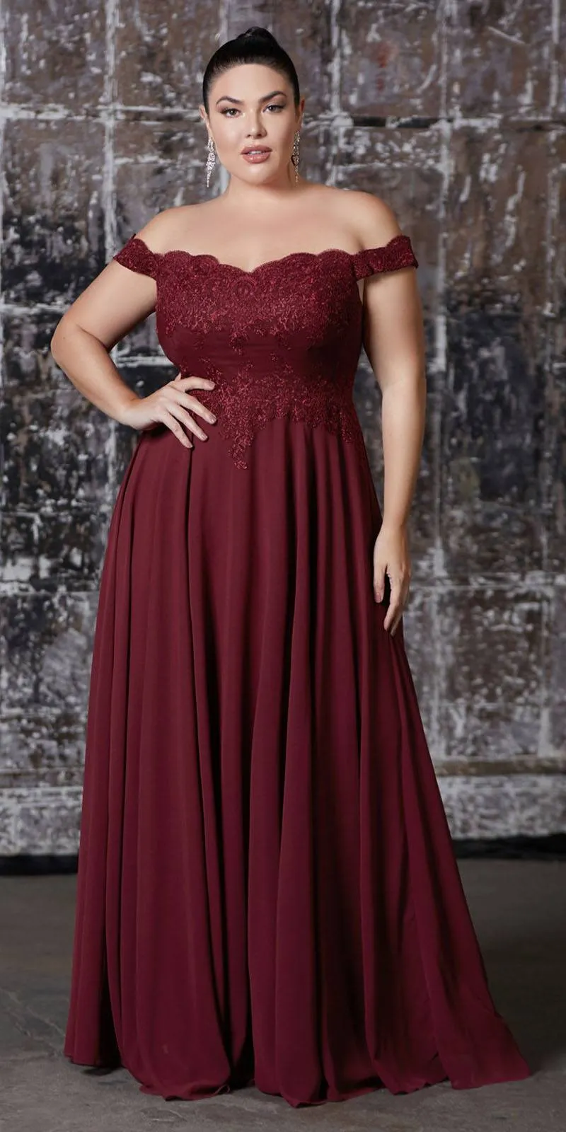 Cinderella Divine 7258W Off The Shoulder Long  Gown