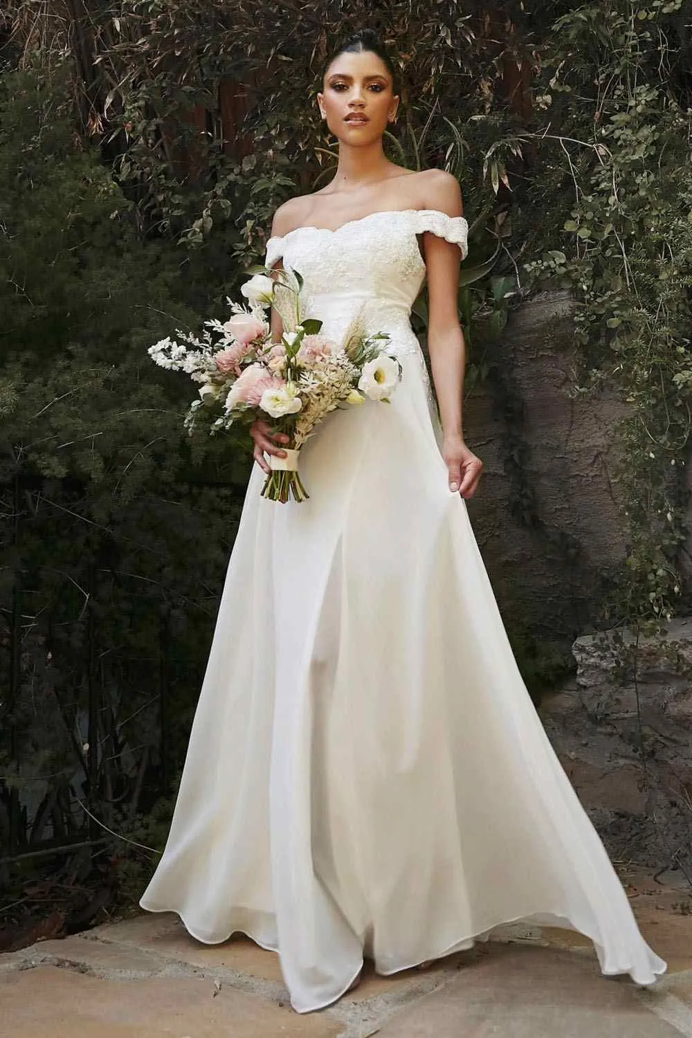 Cinderella Divine 7258W Off The Shoulder Long  Gown
