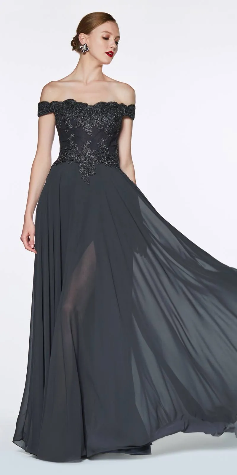 Cinderella Divine 7258W Off The Shoulder Long  Gown
