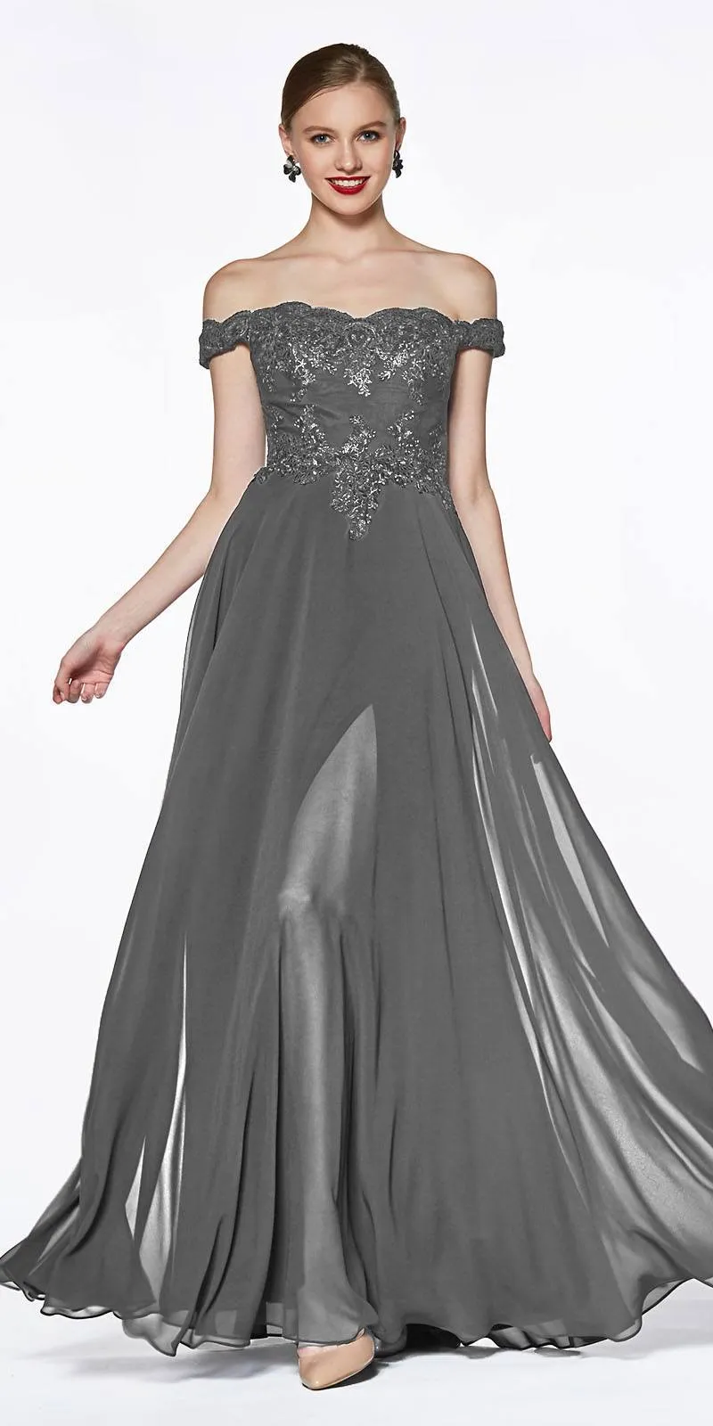 Cinderella Divine 7258W Off The Shoulder Long  Gown