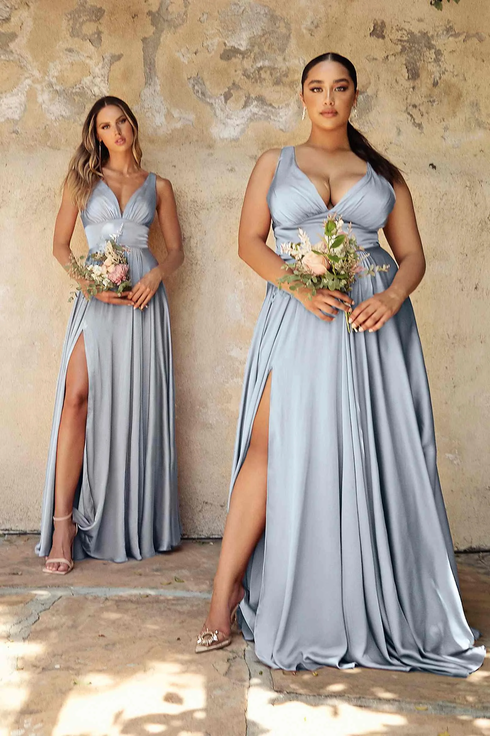 Cinderella Divine 7469 Floor Length Satin Formal V-Neckline Dress