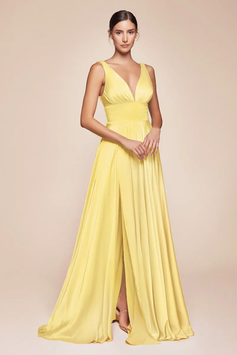 Cinderella Divine 7469 Floor Length Satin Formal V-Neckline Dress