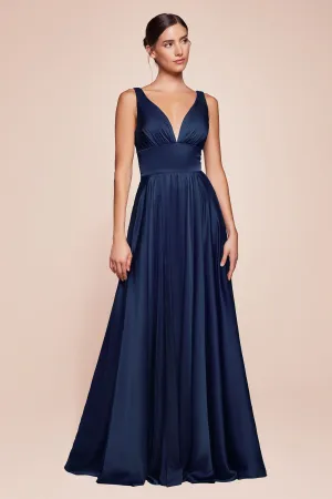 Cinderella Divine 7469 Floor Length Satin Formal V-Neckline Dress