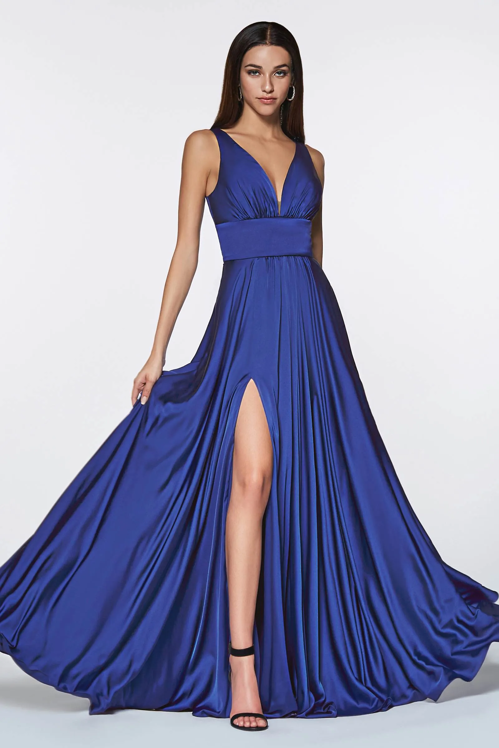Cinderella Divine 7469 Floor Length Satin Formal V-Neckline Dress