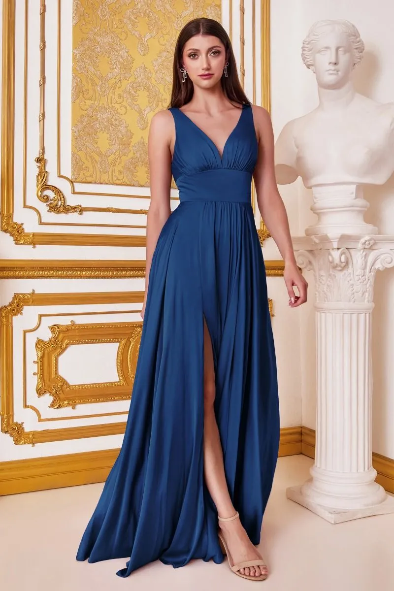 Cinderella Divine 7469 Floor Length Satin Formal V-Neckline Dress