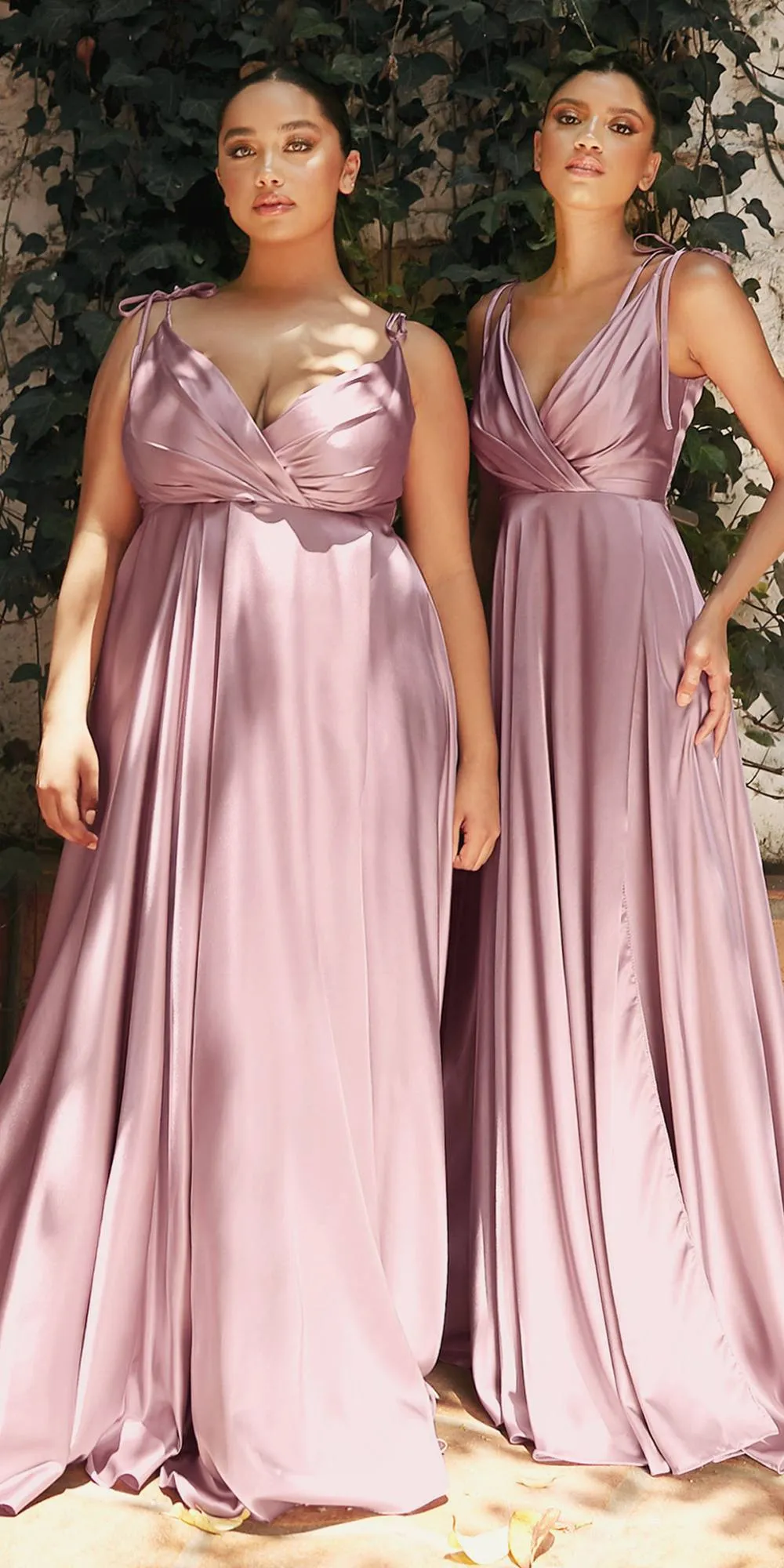 Cinderella Divine BD105 Flowy Satin A-Line Gown with Leg Slit