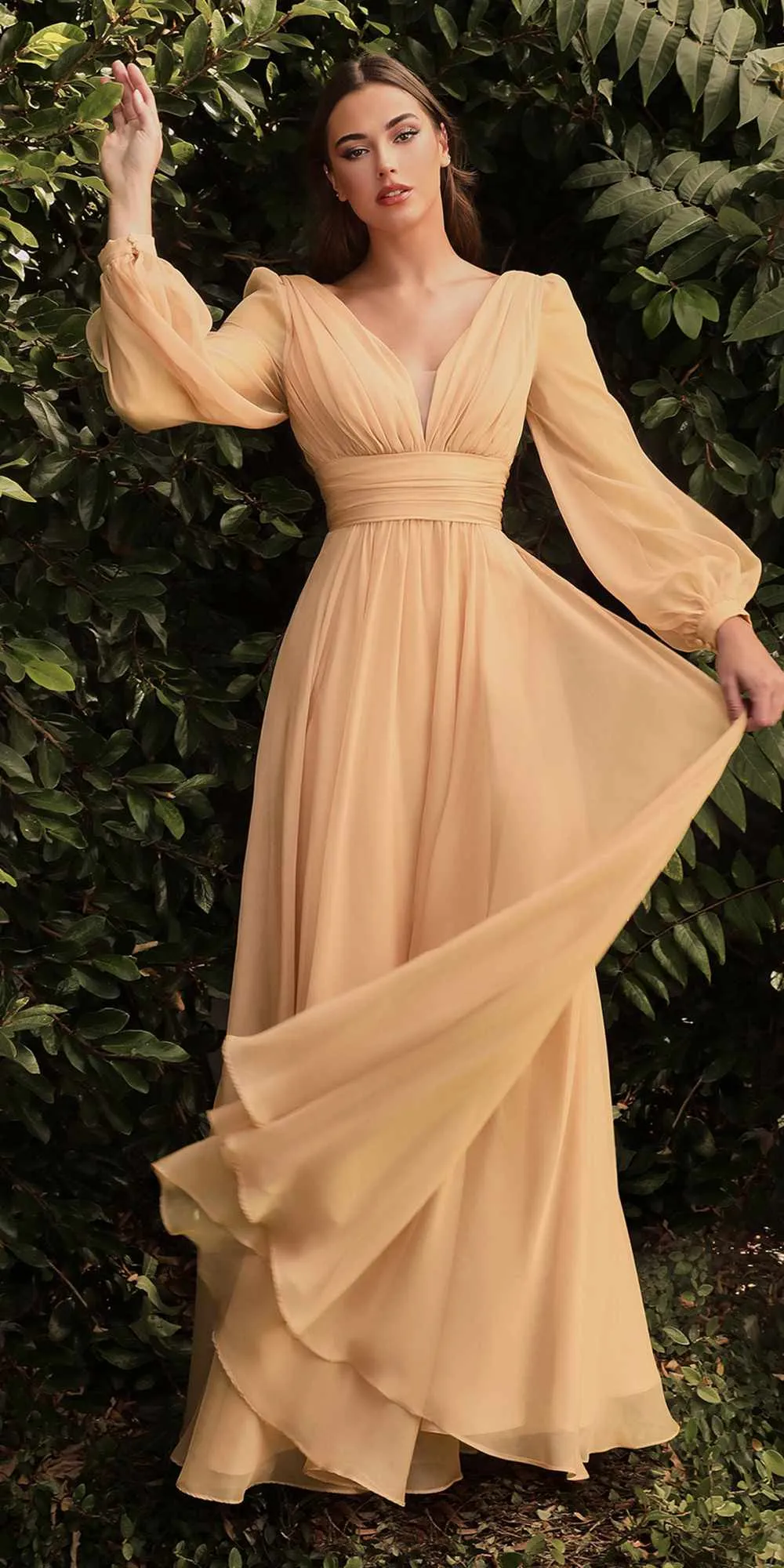 Cinderella Divine CD0192 Long Sleeve A-Line Chiffon Dress
