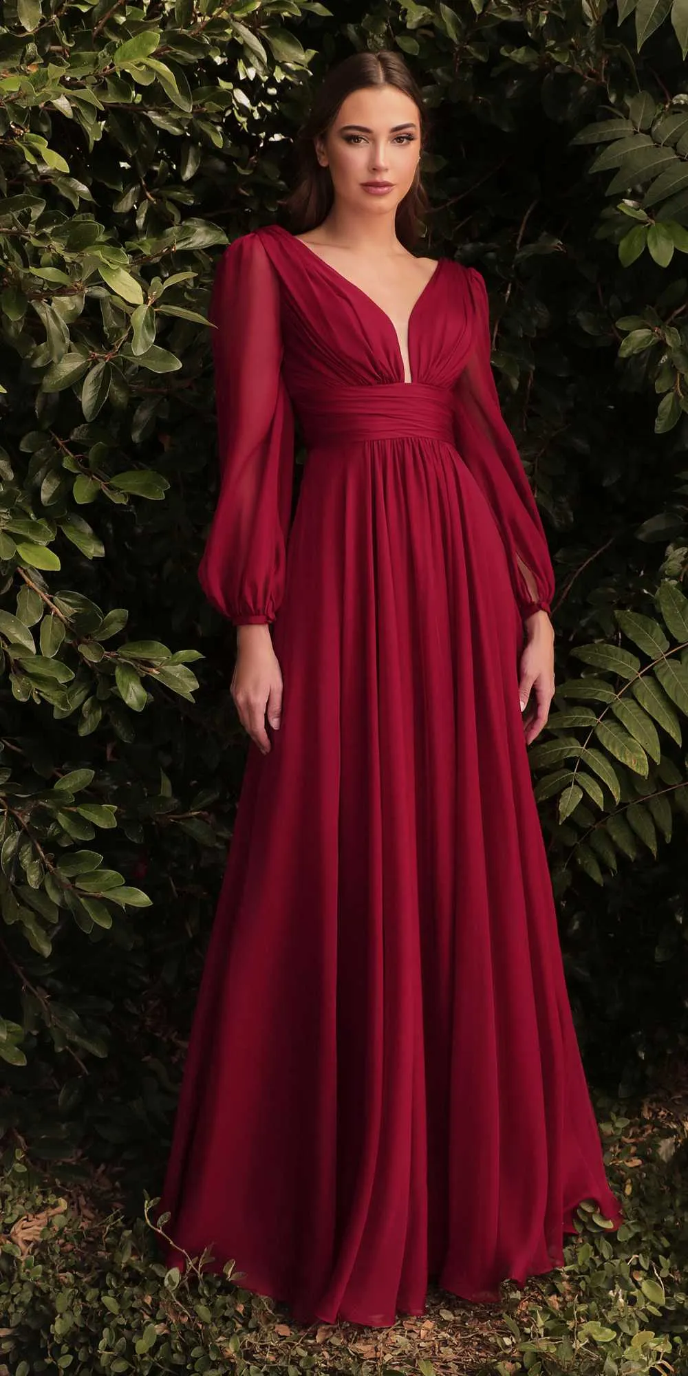 Cinderella Divine CD0192 Long Sleeve A-Line Chiffon Dress