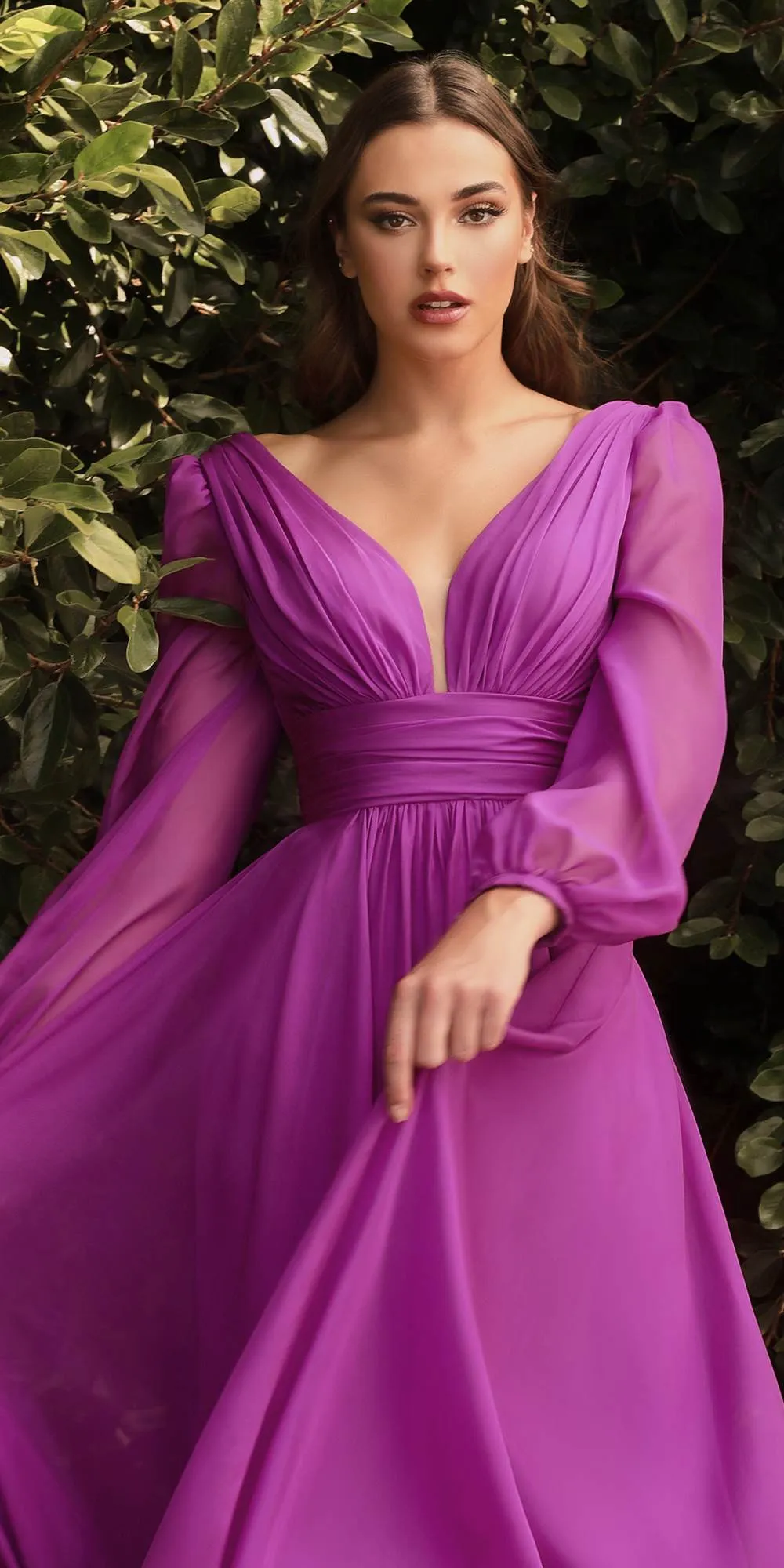 Cinderella Divine CD0192 Long Sleeve A-Line Chiffon Dress