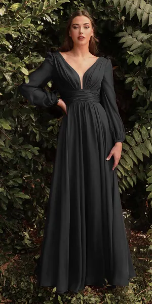 Cinderella Divine CD0192 Long Sleeve A-Line Chiffon Dress