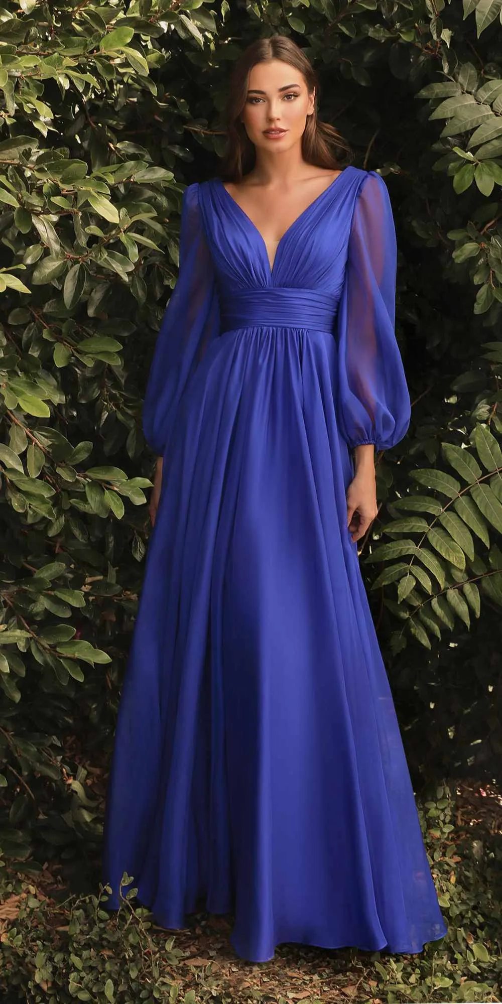 Cinderella Divine CD0192 Long Sleeve A-Line Chiffon Dress