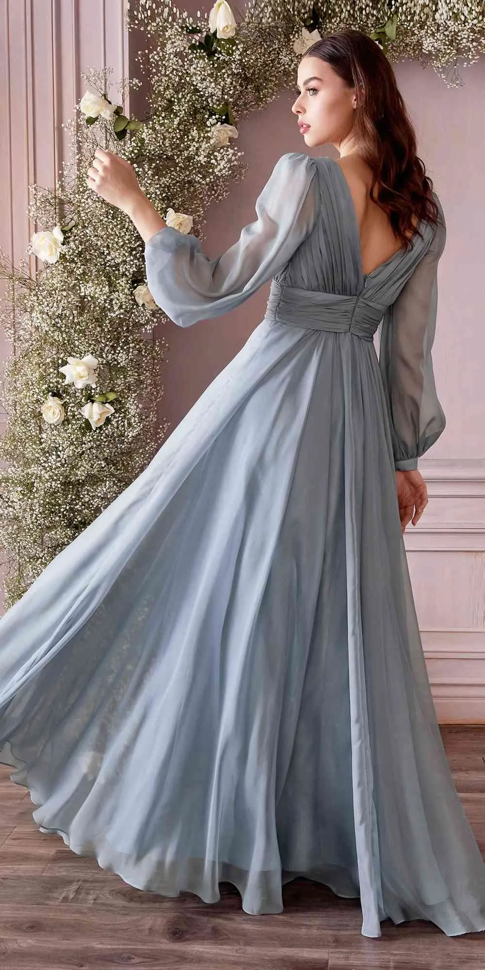 Cinderella Divine CD0192 Long Sleeve A-Line Chiffon Dress