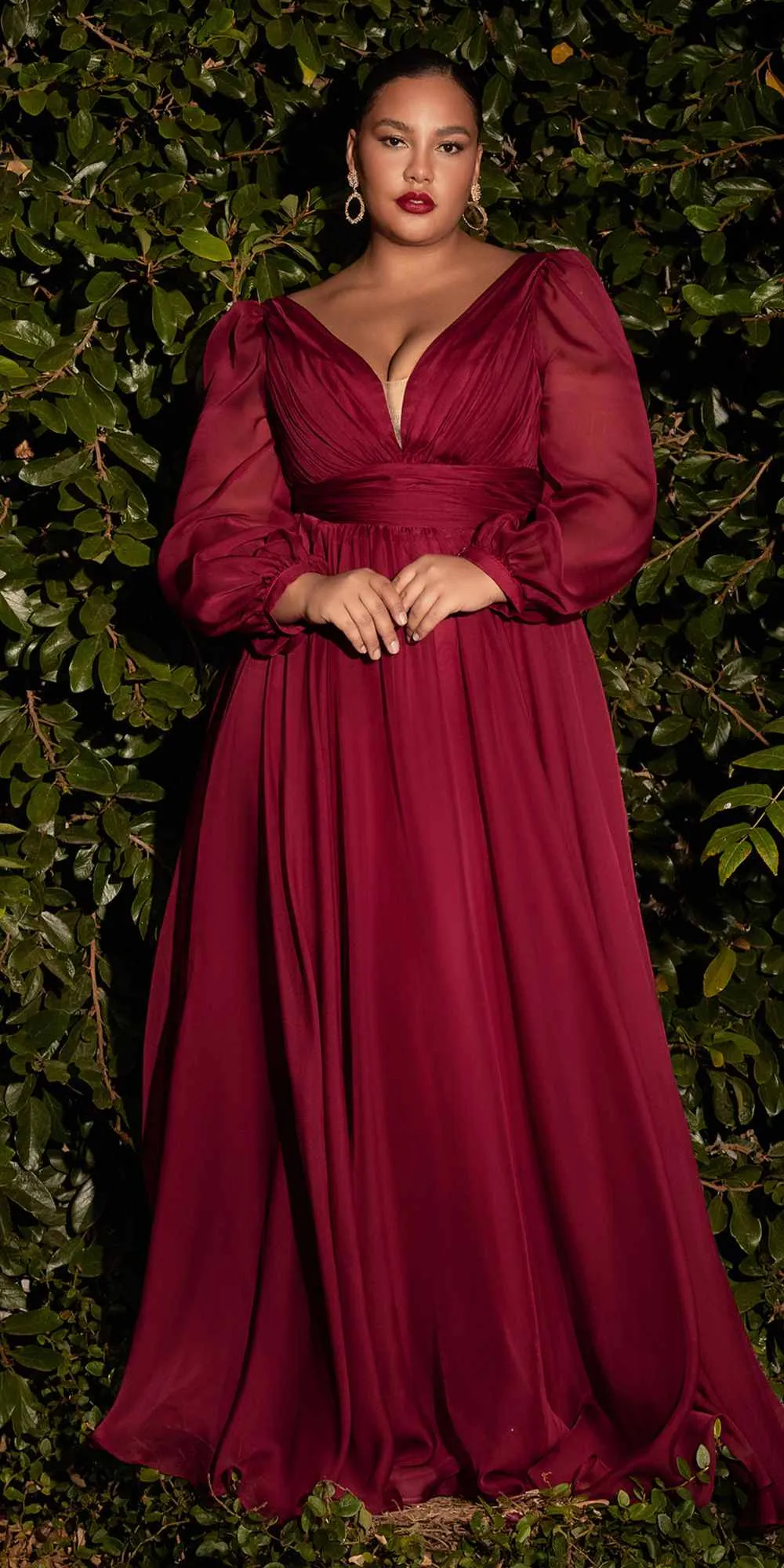 Cinderella Divine CD0192 Long Sleeve A-Line Chiffon Dress