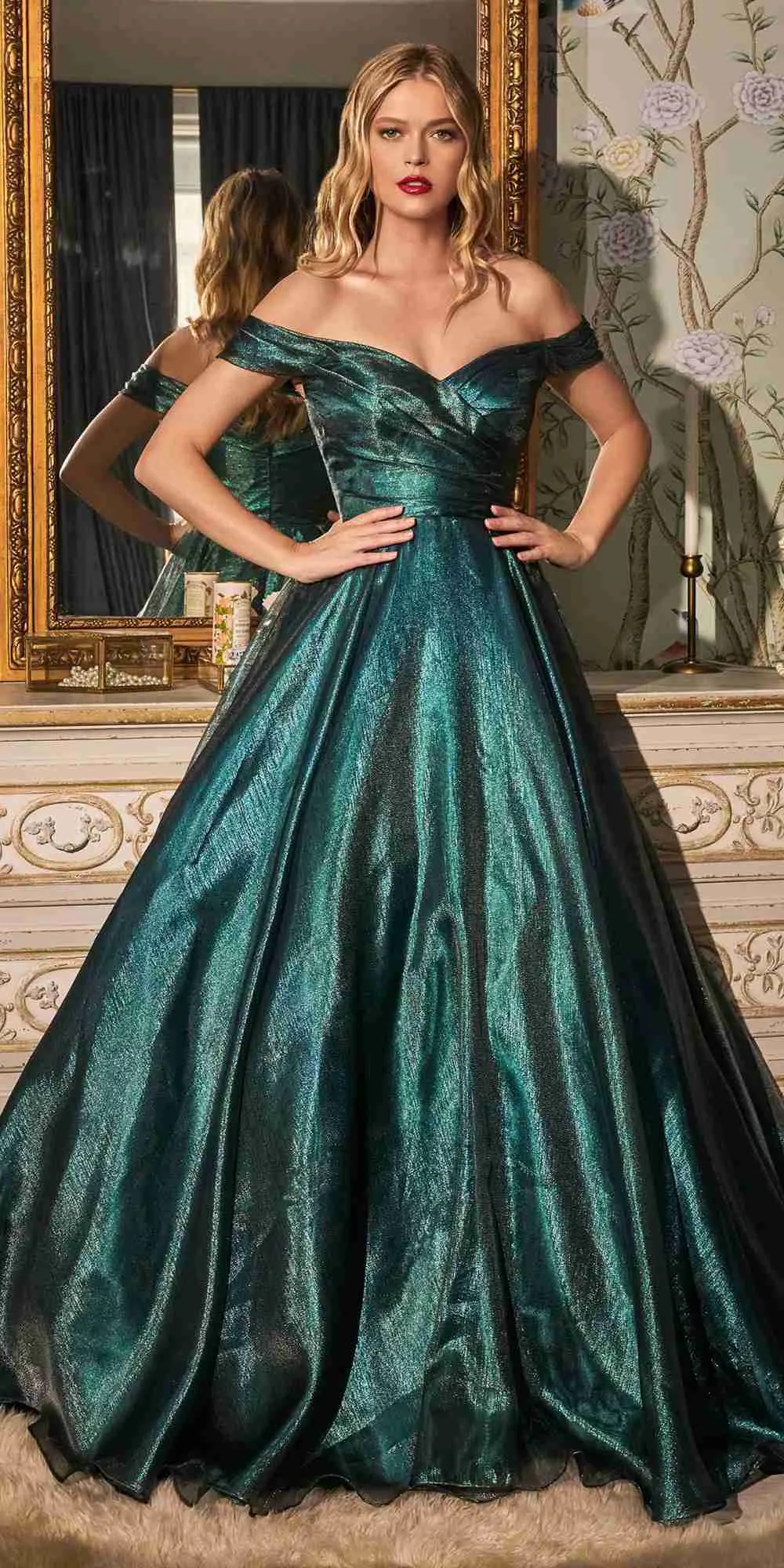 Cinderella Divine J822 A-Line Organza Off the Shoulder Ball Gown