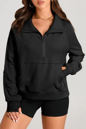 City Sleek Pullover – Black Quarter Zip Stand Neck Sweatshirt