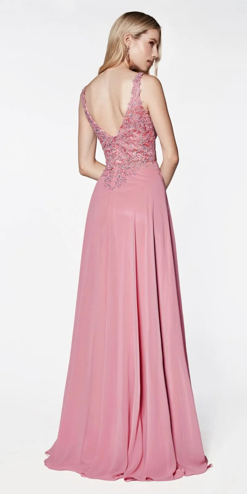 CLEARANCE - Cinderella Divine CD0133 Floor Length A-Line Chiffon Gown (Size M)