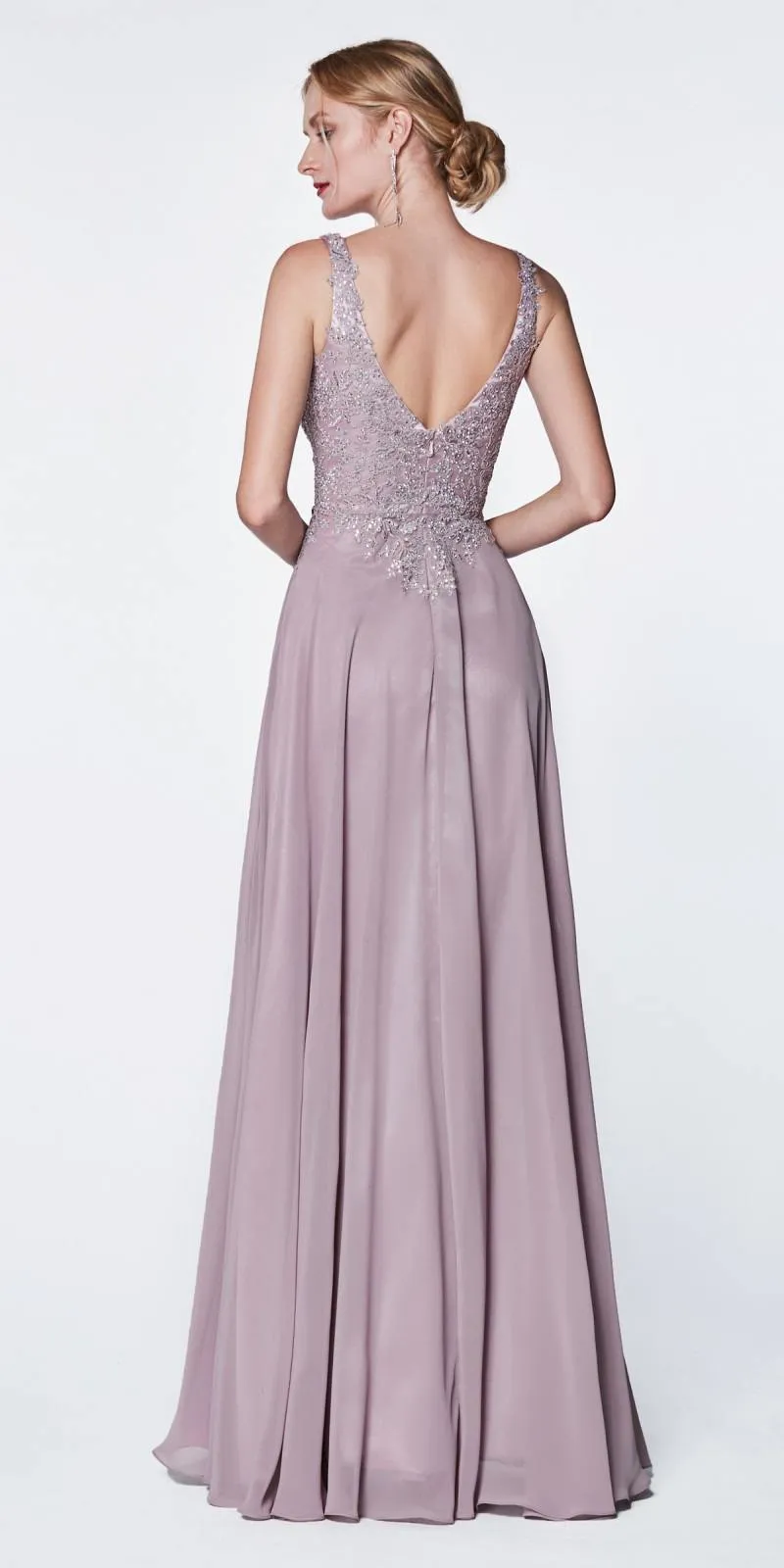 CLEARANCE - Cinderella Divine CD0133 Floor Length A-Line Chiffon Gown (Size M)