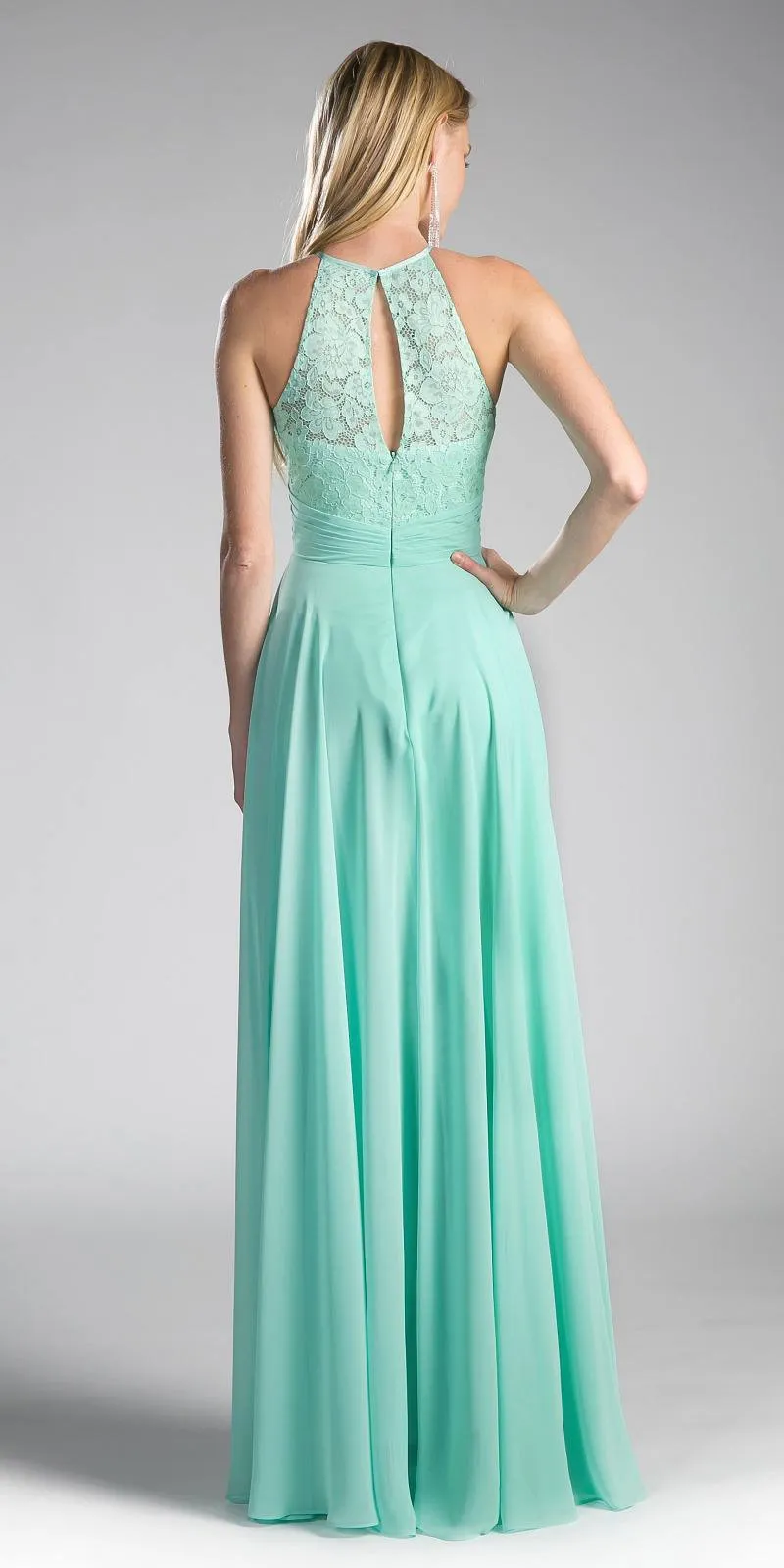 CLEARANCE - Cinderella Divine CJ228 Halter Lace Long Dress Keyhole Neckline (Size 18)
