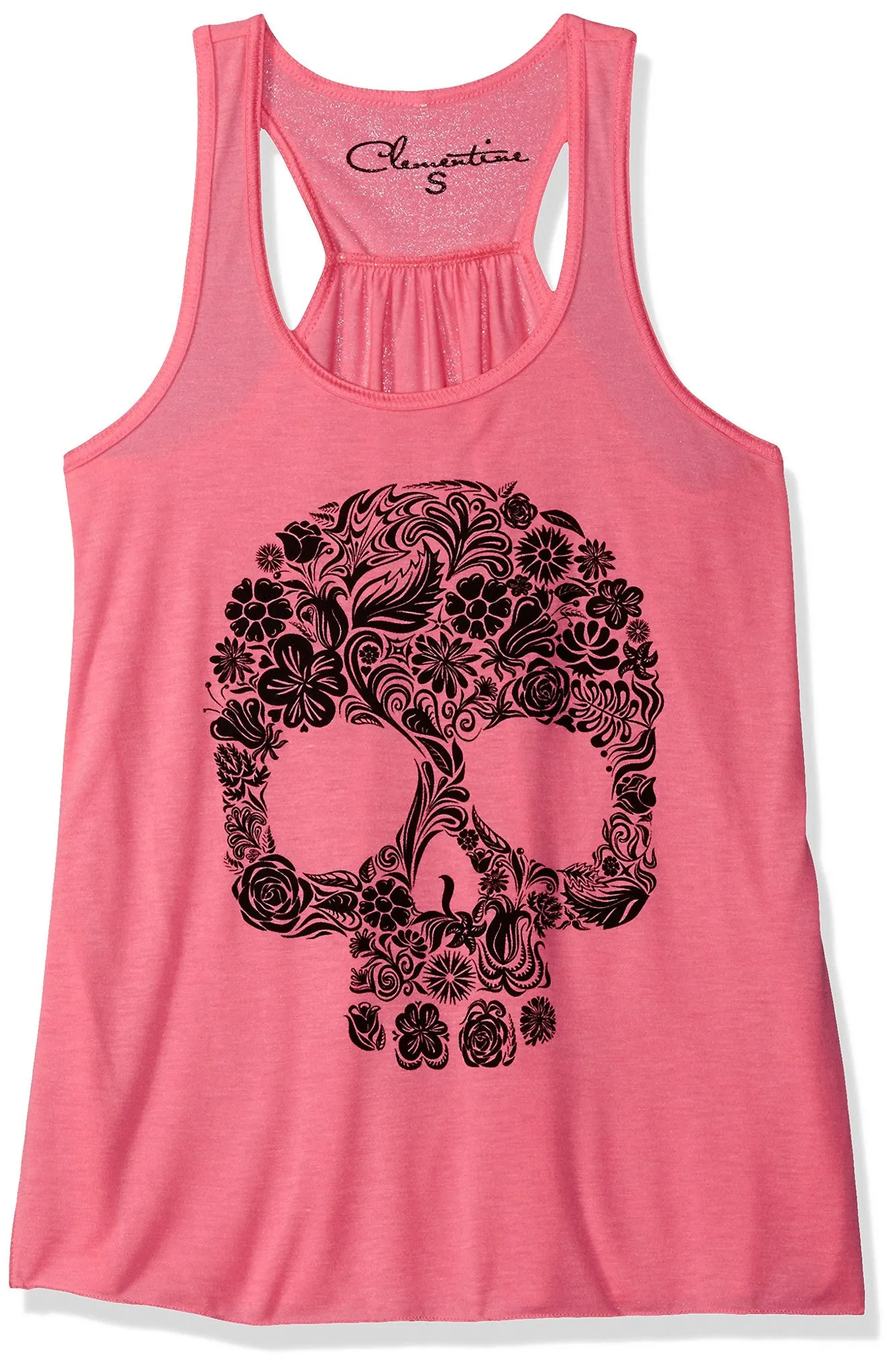 Clementine Women's Petite Plus Floral Skull Graphic Flowy Racerback Tank