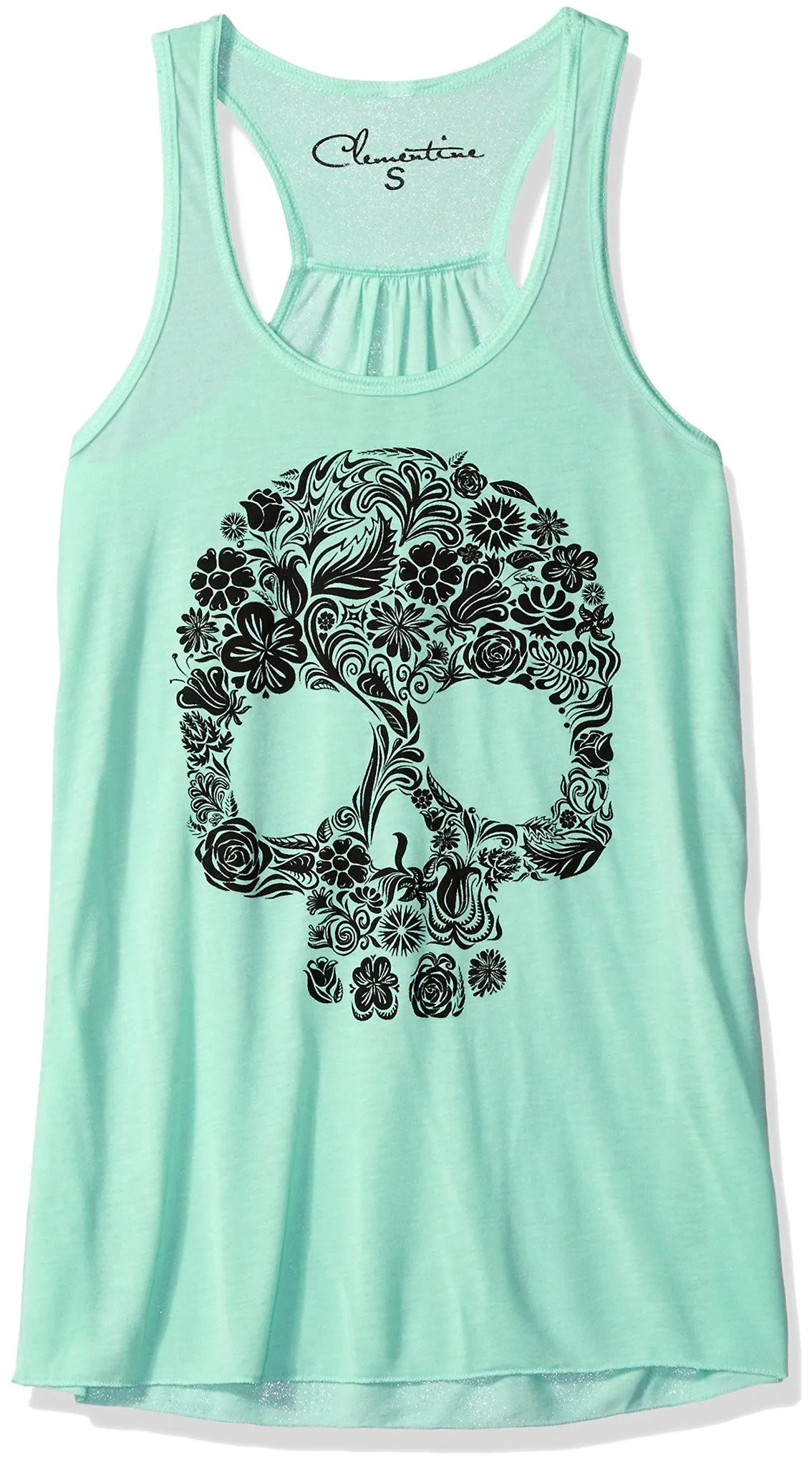 Clementine Women's Petite Plus Floral Skull Graphic Flowy Racerback Tank