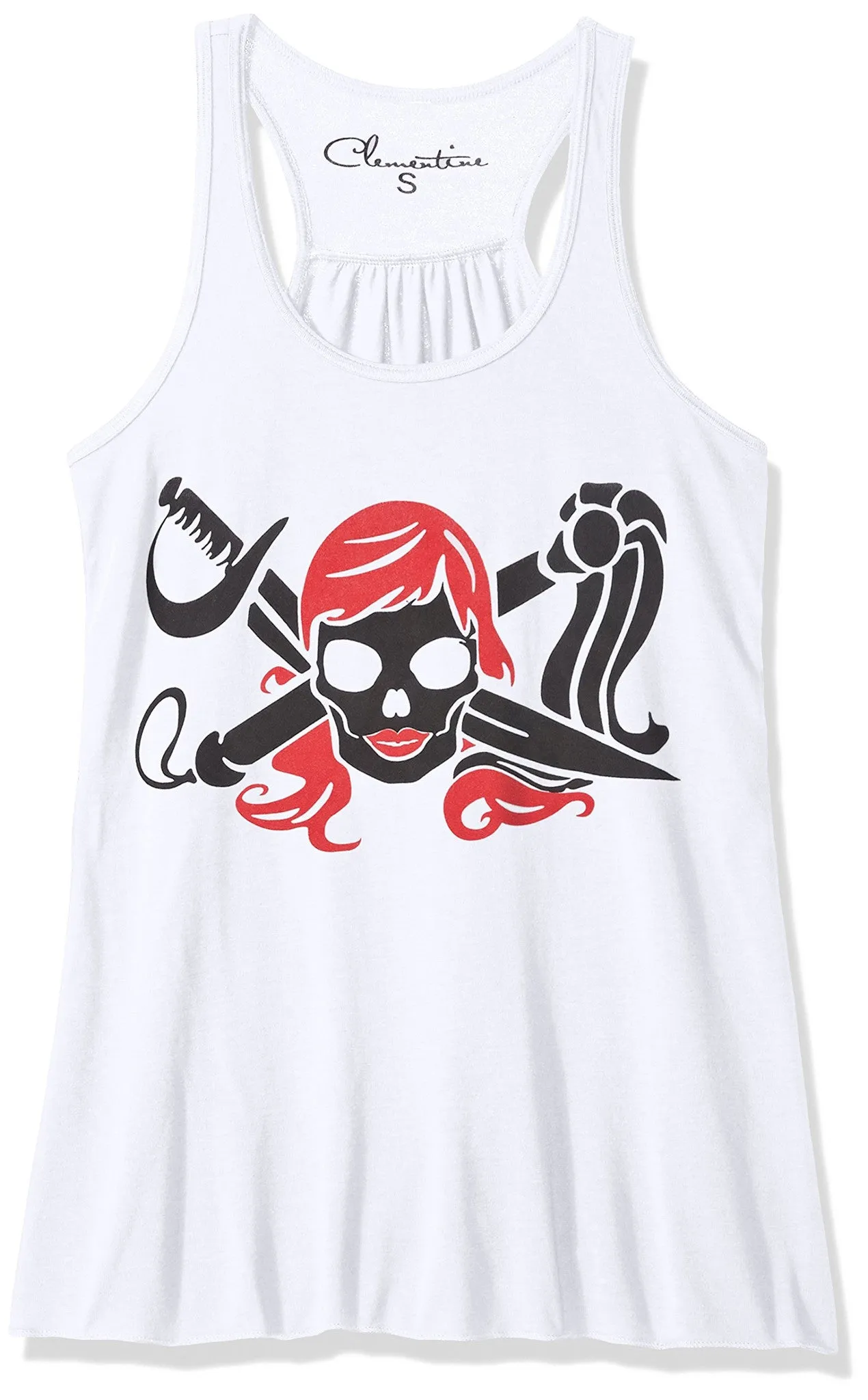Clementine Women's Petite Plus Pirate Printed Flowy Racerback Tank Top