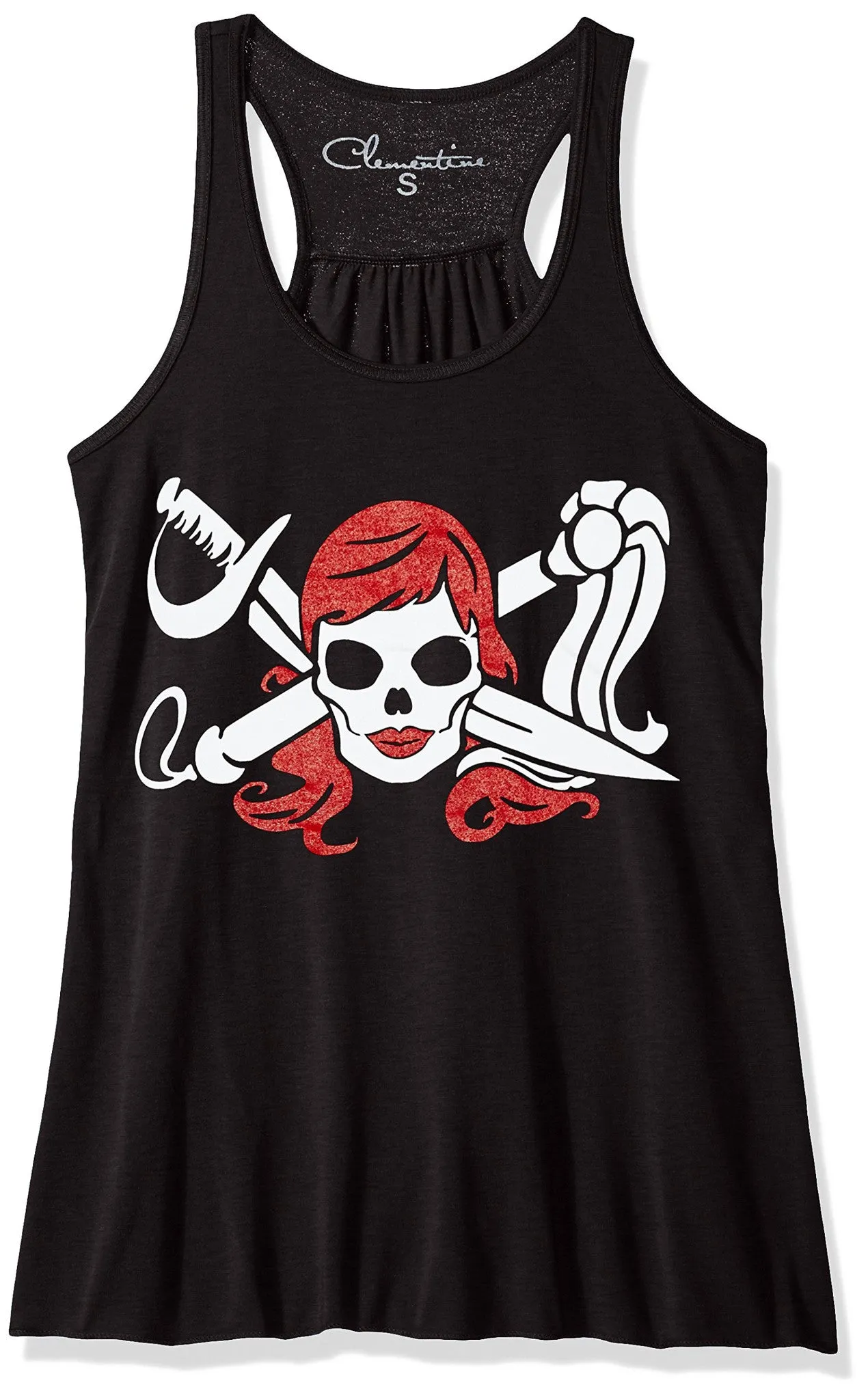 Clementine Women's Petite Plus Pirate Printed Flowy Racerback Tank Top