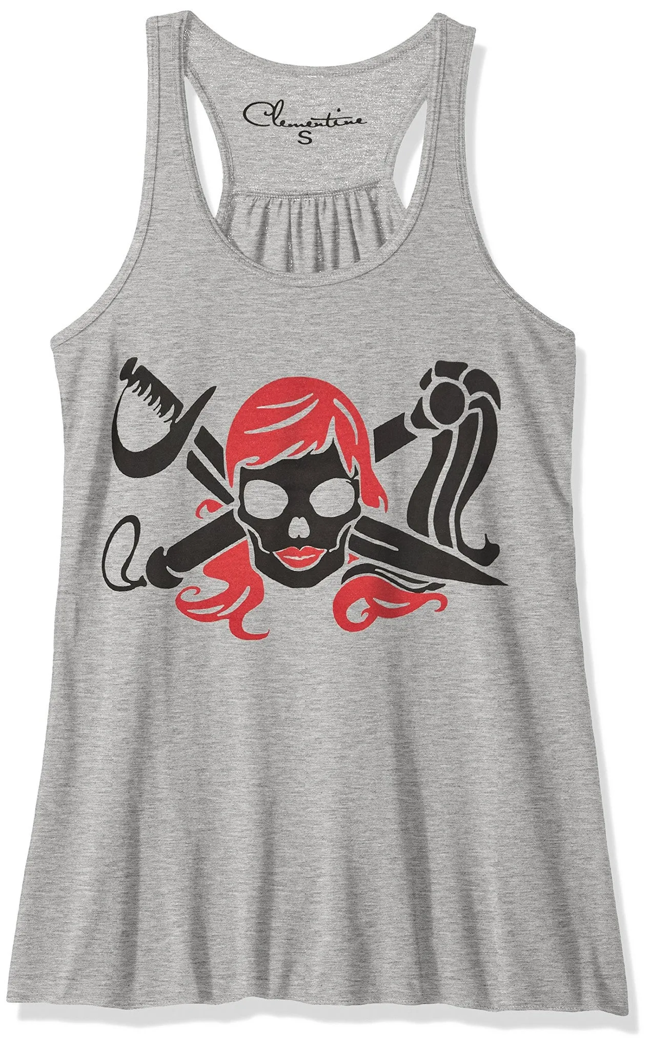 Clementine Women's Petite Plus Pirate Printed Flowy Racerback Tank Top