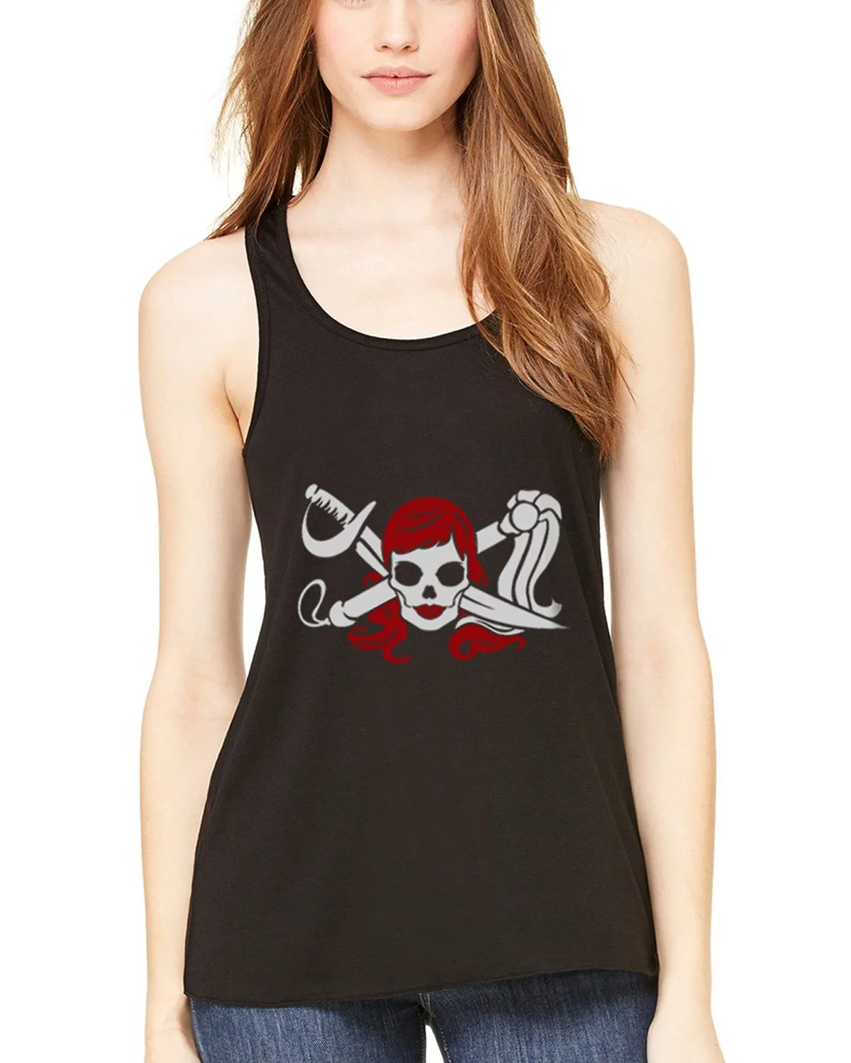Clementine Women's Petite Plus Pirate Printed Flowy Racerback Tank Top