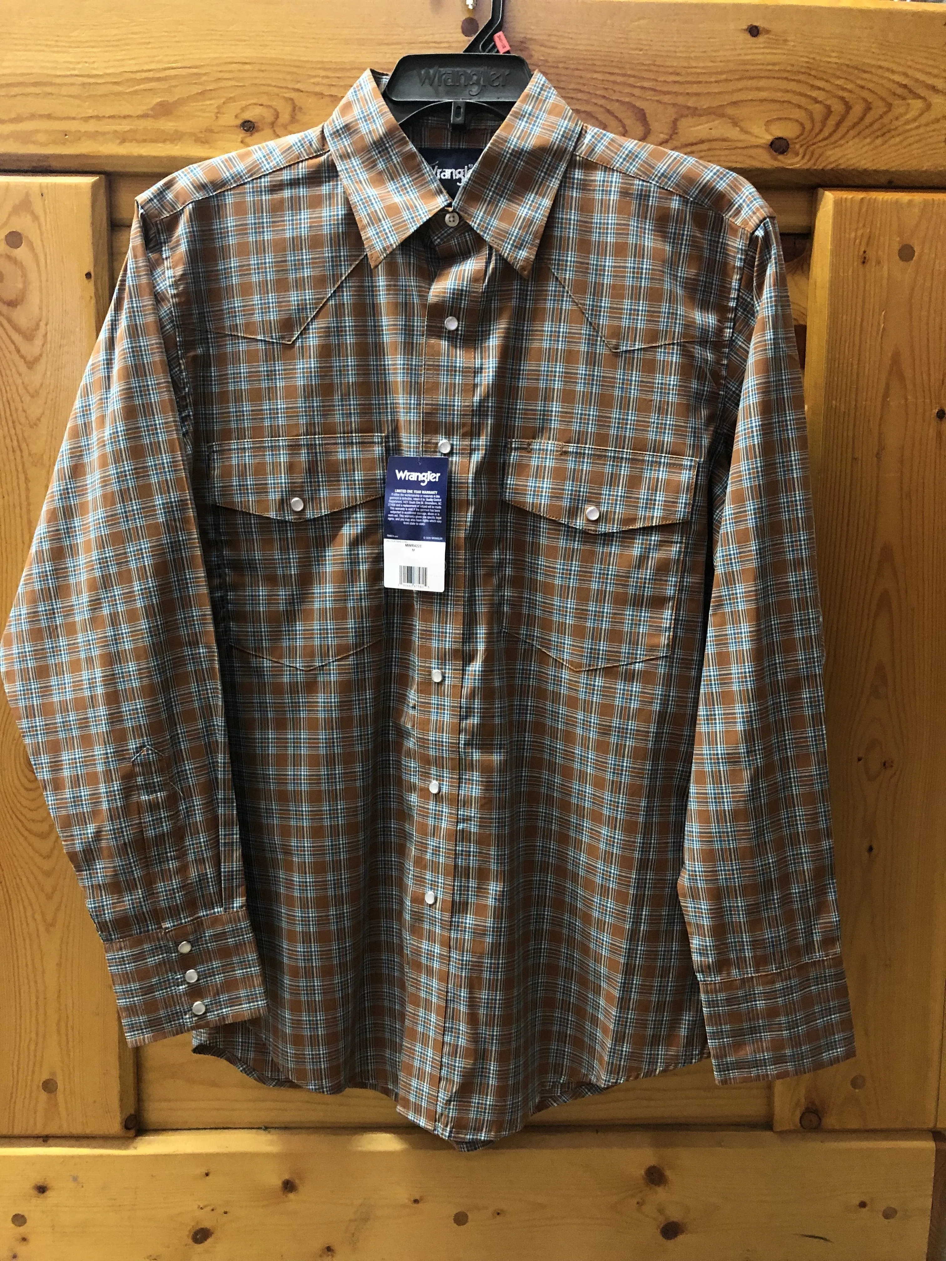 CLMWR422E-M-Teal/Rus Wrangler Shirt L/S  Retro Snap Wrinkle Resist