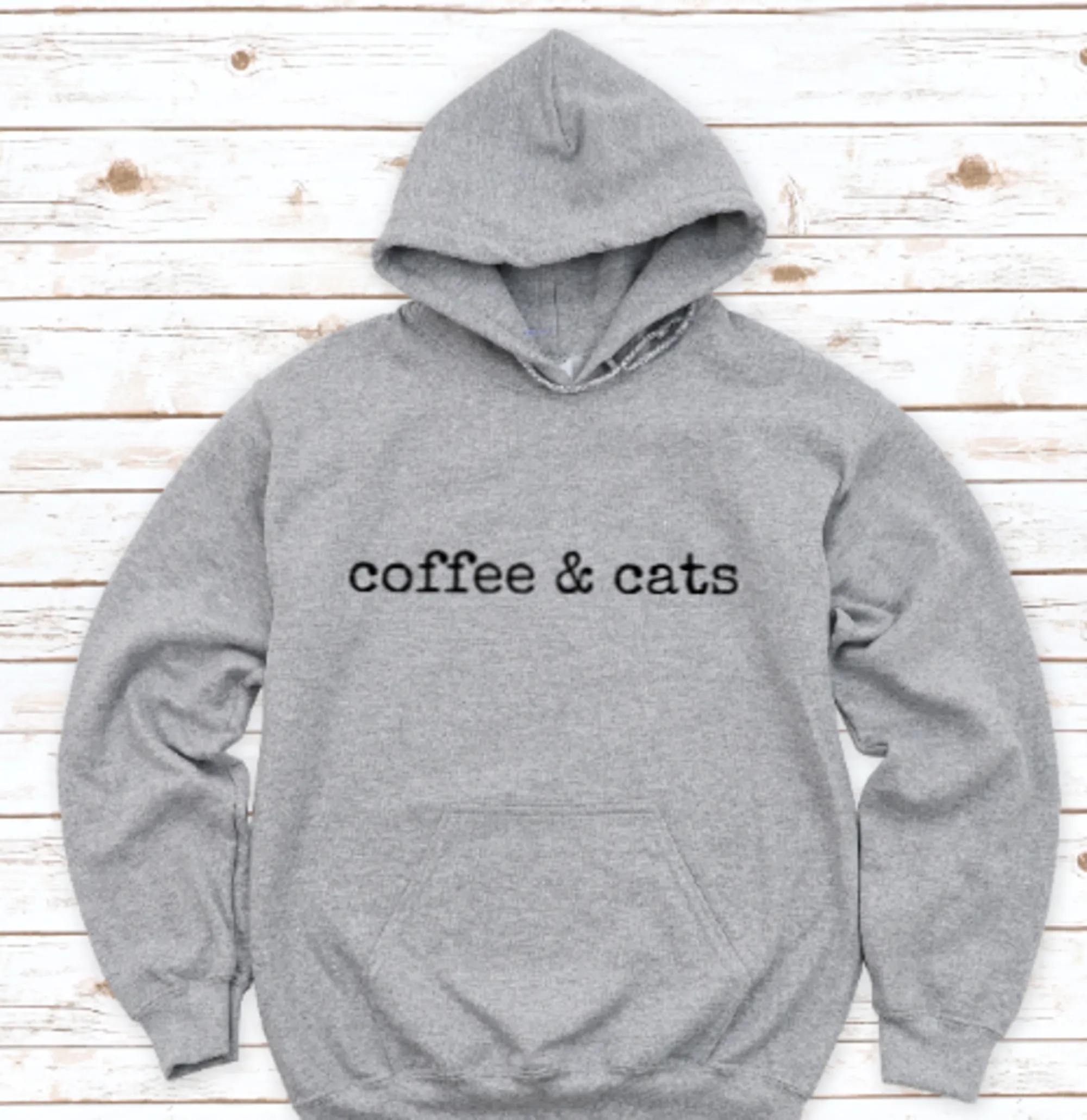 Coffee and Cats, Gray, Unisex Hoodie Sweatshirt