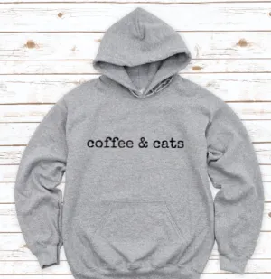 Coffee and Cats, Gray, Unisex Hoodie Sweatshirt