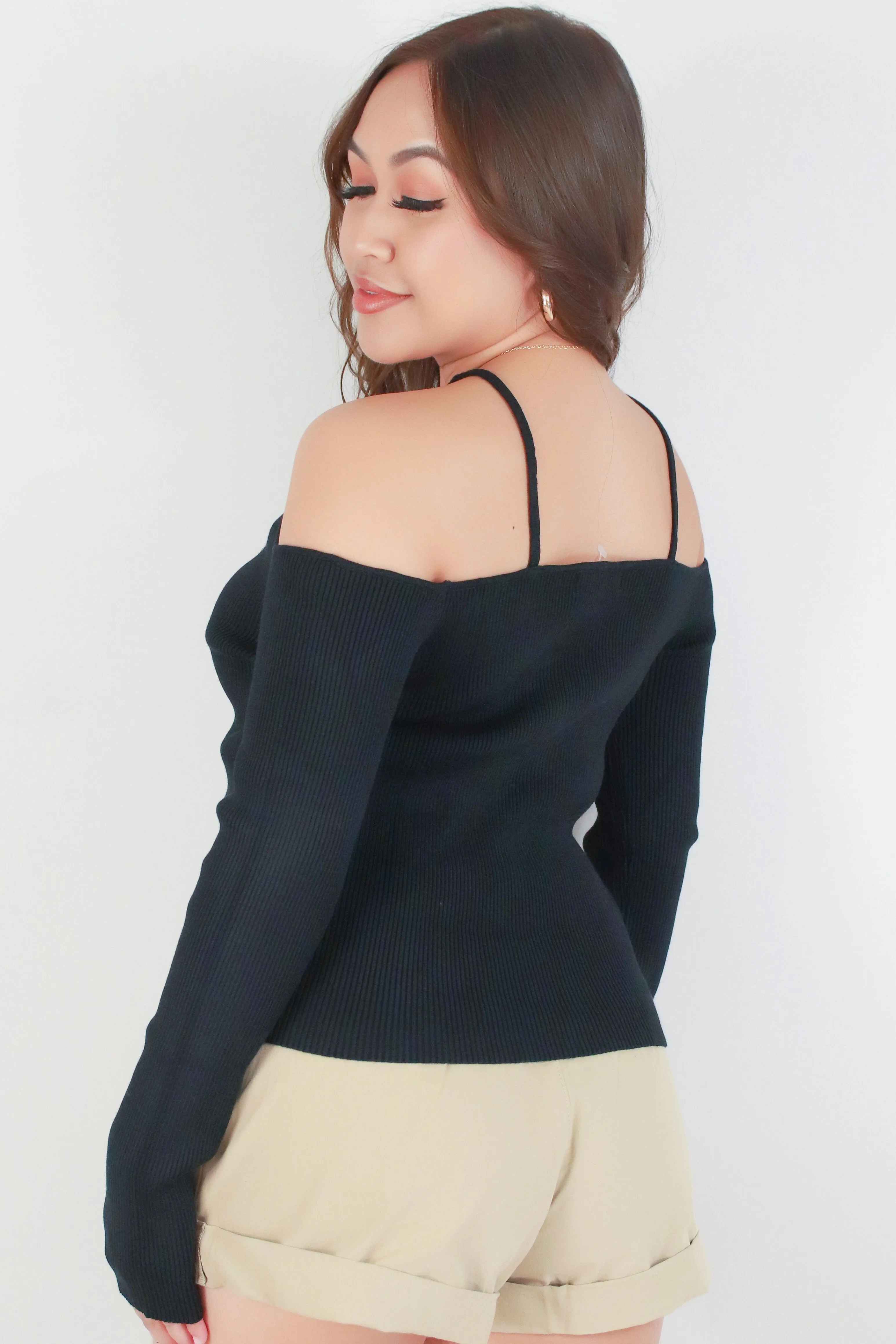 COLD SHOULDER HALTER SWEATER