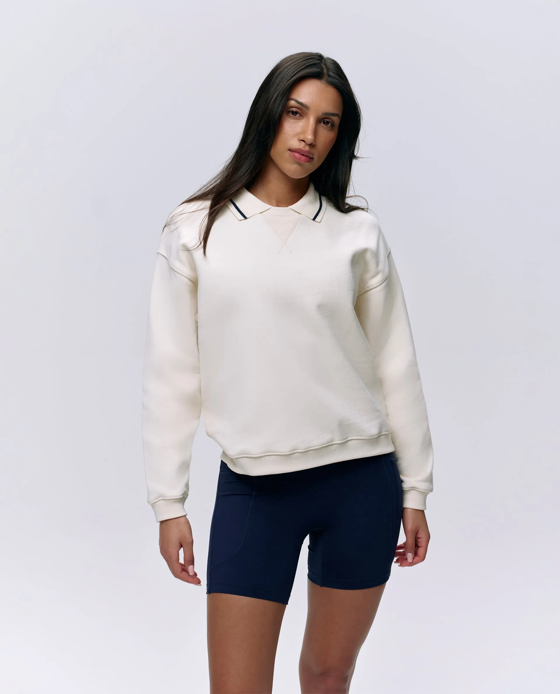 Collared Sweatshirt - Marshmallow White/Navy Blue