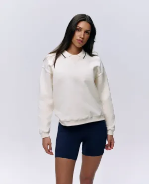 Collared Sweatshirt - Marshmallow White/Navy Blue