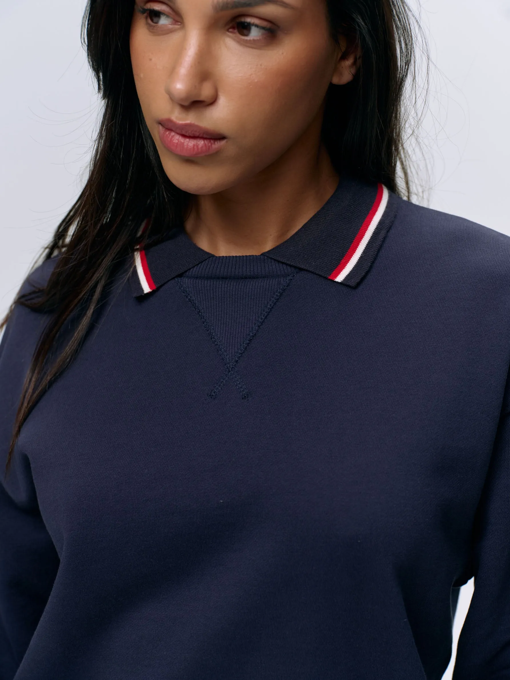 Collared Sweatshirt - Navy Blue/Marshmallow White