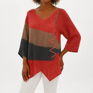 Color Block V-Neck Blouse | Cotton | Lightweight and Relaxed