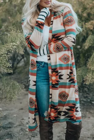 Color Pop Open Cardigan – Geometric Western Knit Layer