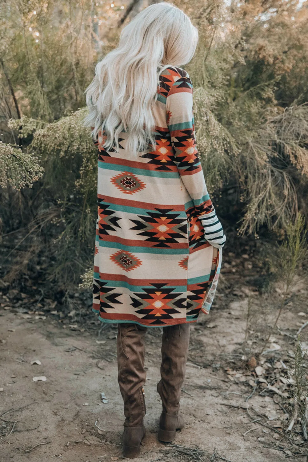 Color Pop Open Cardigan – Geometric Western Knit Layer