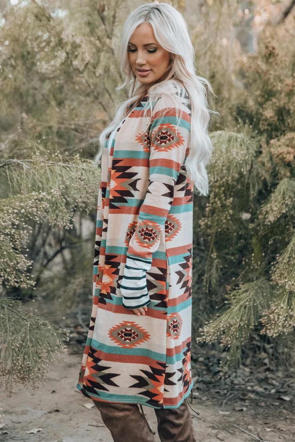 Color Pop Open Cardigan – Geometric Western Knit Layer