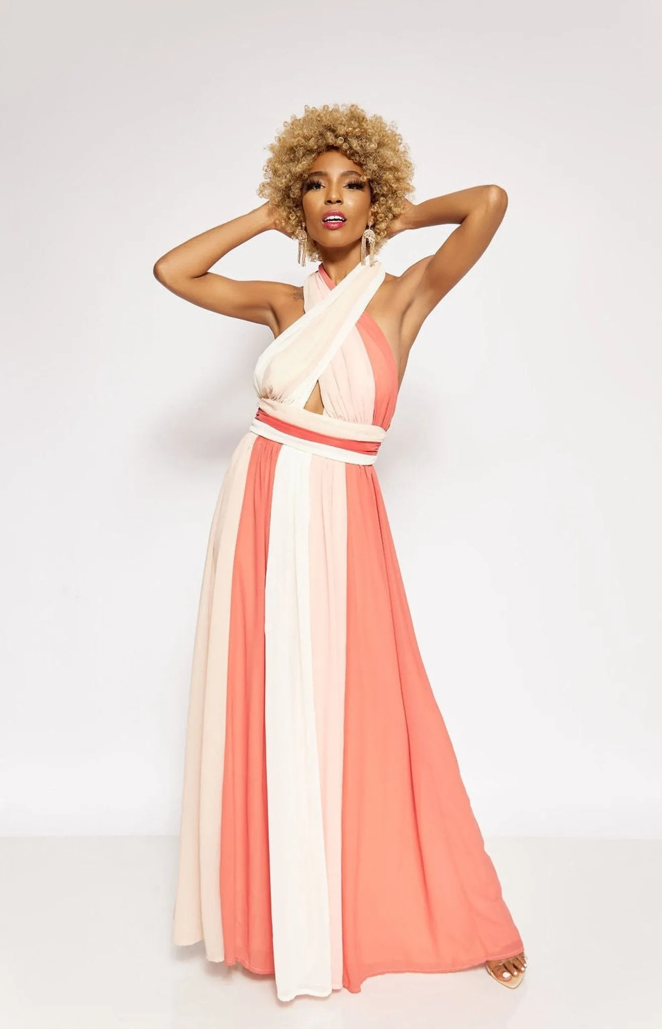 Coral Halter Maxi Dress