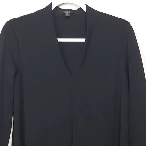 COS Stretch Knit A-Line Black V-Neck Long Sleeve Dress L Office Date Night