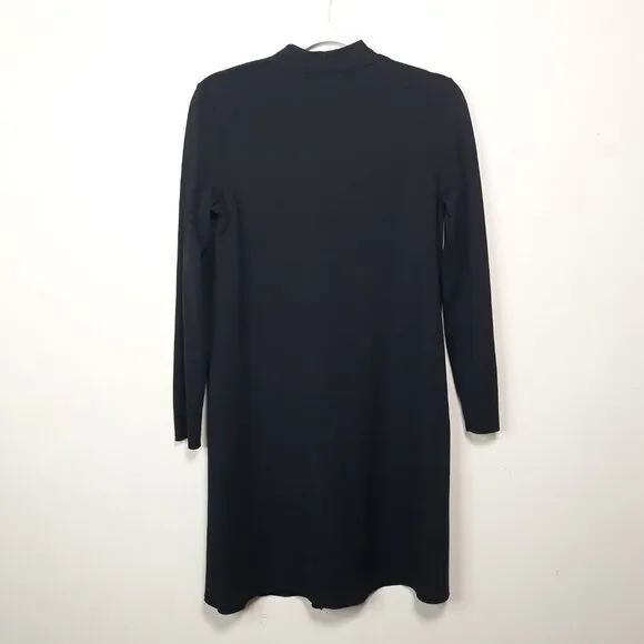COS Stretch Knit A-Line Black V-Neck Long Sleeve Dress L Office Date Night