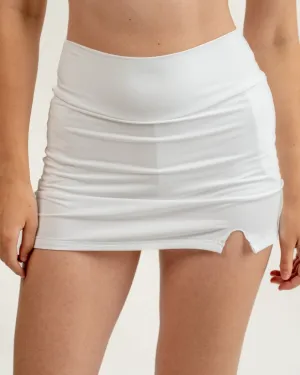 Courtside High Rise Bamboo Tennis Skirt - White