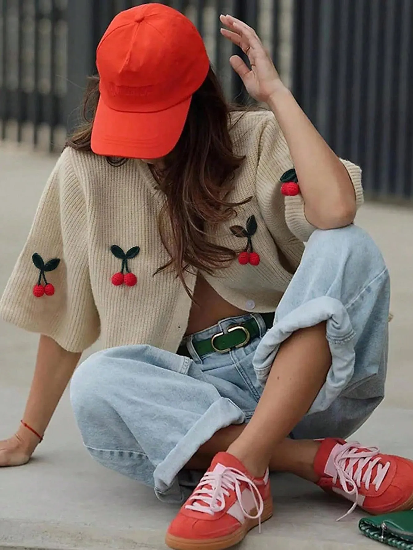 Cárdigan holgado Cherry Vibes con cerezas para mujer 🍒
