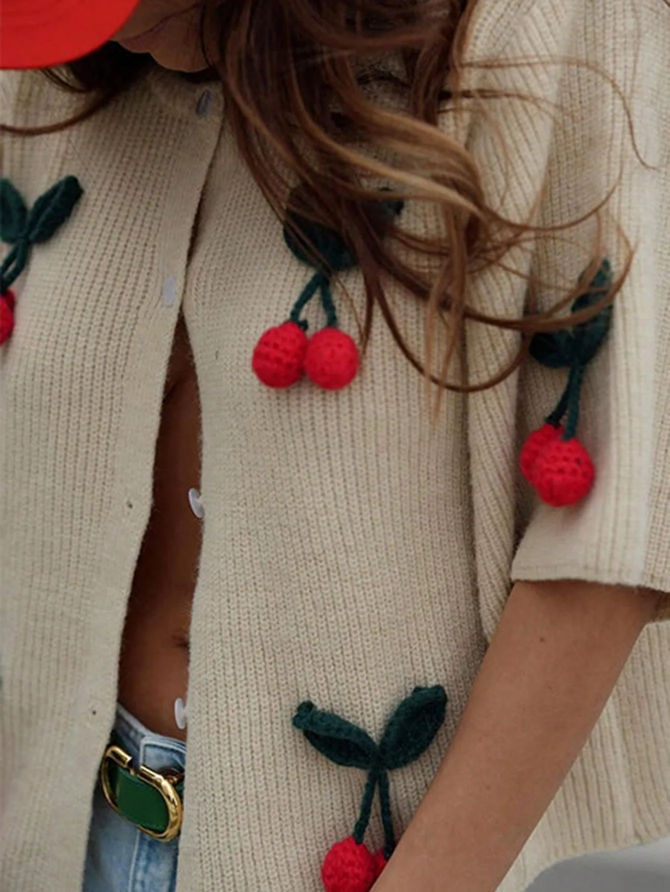 Cárdigan holgado Cherry Vibes con cerezas para mujer 🍒