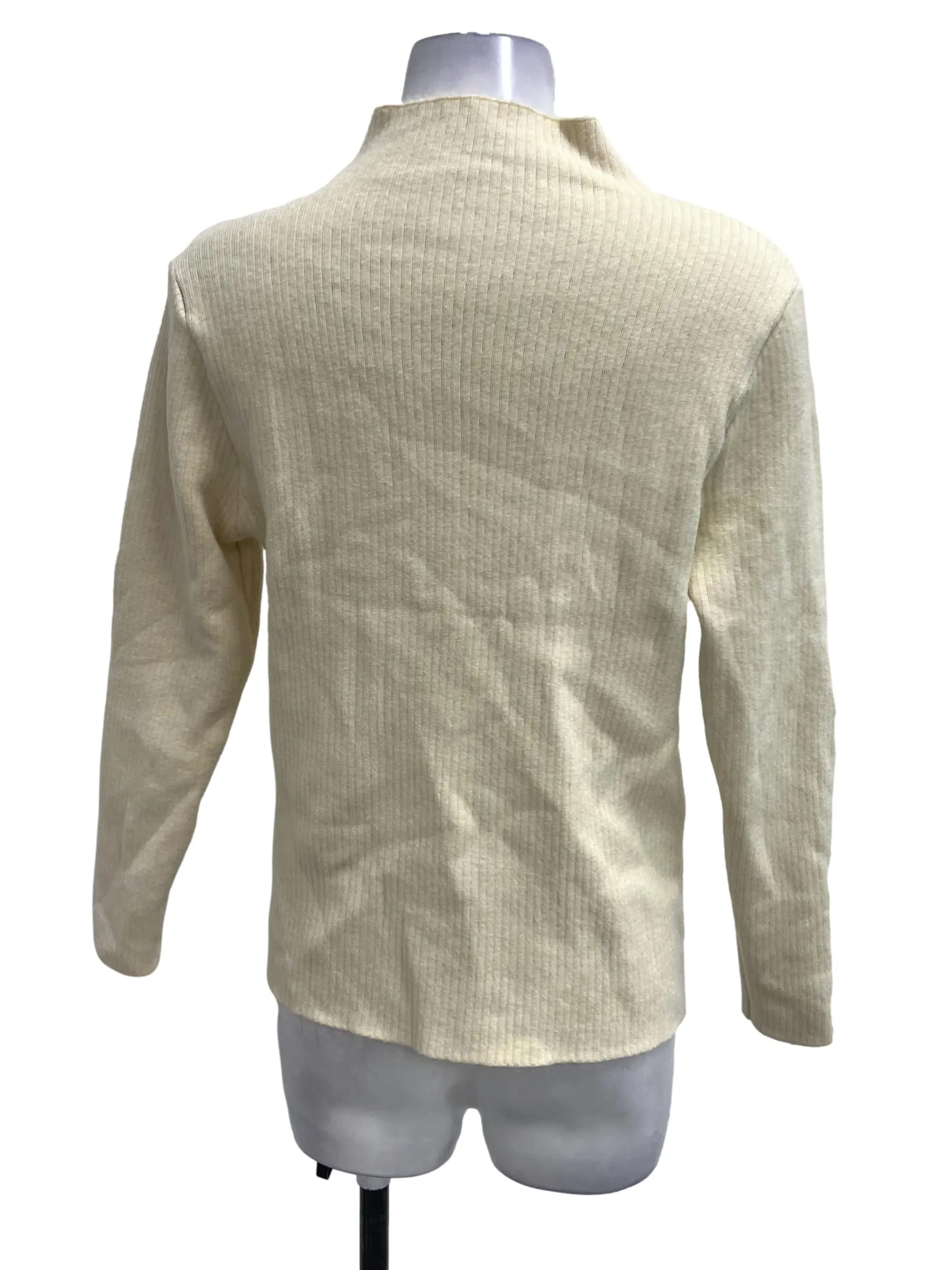 Cream Ribbed Fluffy Turtleneck