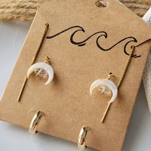 Crescent Moon and Herkimer Diamond Threader Earrings - Sterling, Gold or Rose Gold